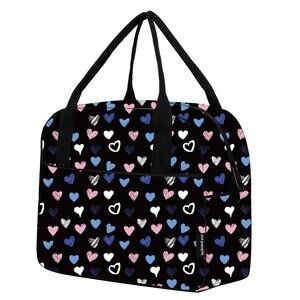 Reusable Insulated Fashion Lunch Bag Heart Design Tote Multi-Pockets Work Picnic